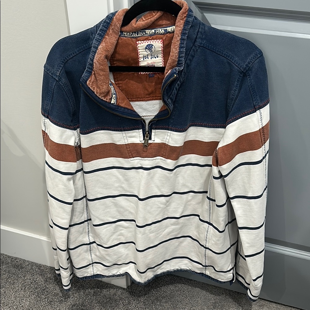 Fat Face Men's Navy and White Striped Sweater